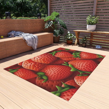 Garden Strawberries- Wild Sweet Gourmet - Farm Growing Ripe Red Fruit -Outdoor Rug