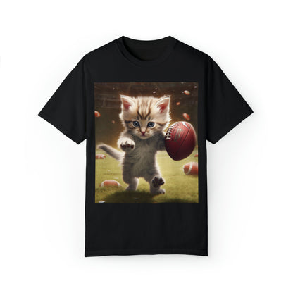 Football Kitty Fantasy: Feline Cat American Sport Quarterback - Unisex Garment-Dyed T-shirt