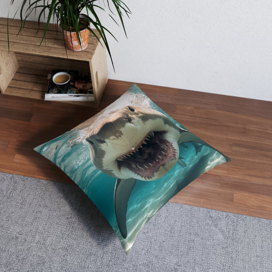 Bull Shark: River Monster Menace - Realistic Dark Water Predator - Tufted Floor Pillow, Square