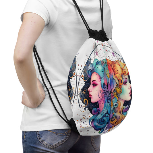 Graffiti Gemini Zodiac Sign - Astrology, Twins Symbol - Drawstring Bag