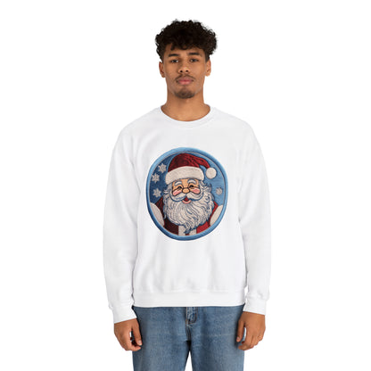 Santa Chenille Patch: Christmas Festive Holiday Design - Unisex Heavy Blend™ Crewneck Sweatshirt