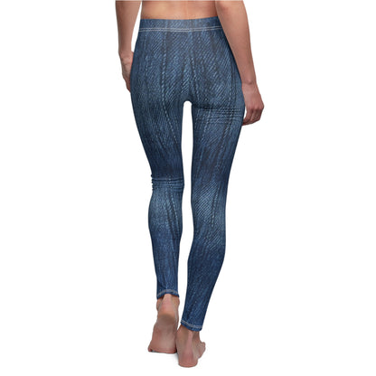 Indigo Splash: Washed Denim Reverie in Deep Blue - Women's Cut & Sew Casual Leggings (AOP)