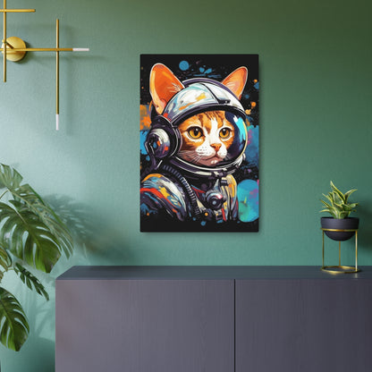 Astro Cat Adventure Feline - Pop Art, Floating in Cosmic Space - Metal Art Sign