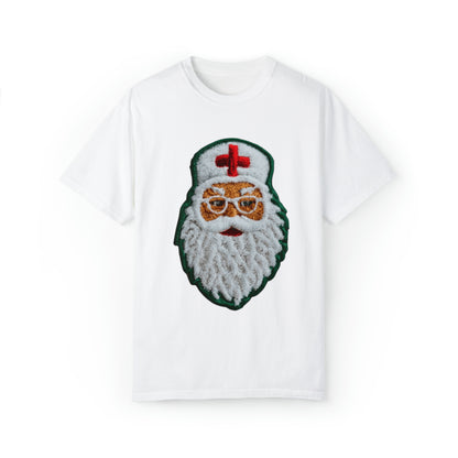 Medical Santa Chenille Embroidered Patch - Doctor or Nurse Healthcare Christmas - Unisex Garment-Dyed T-shirt