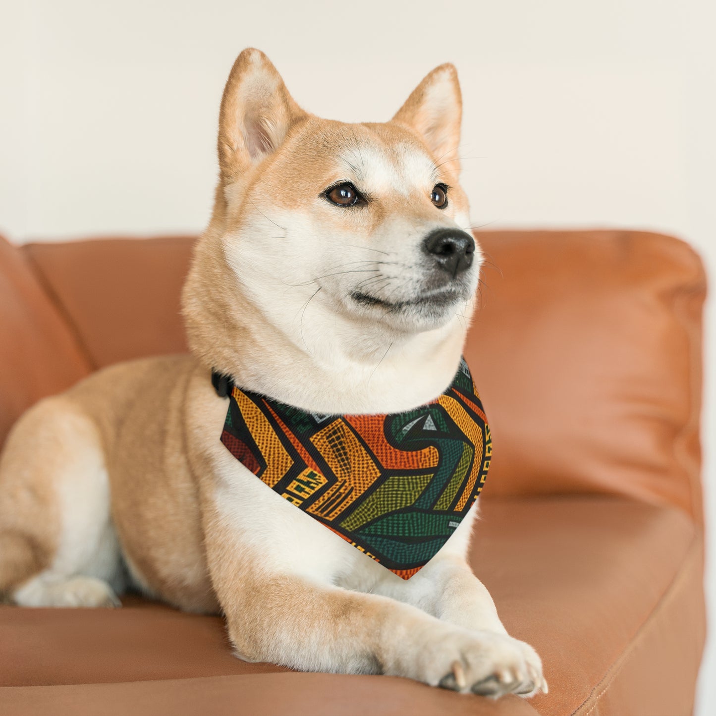 1960-1970s Style African Ornament Textile - Bold, Intricate Pattern - Pet Bandana Collar