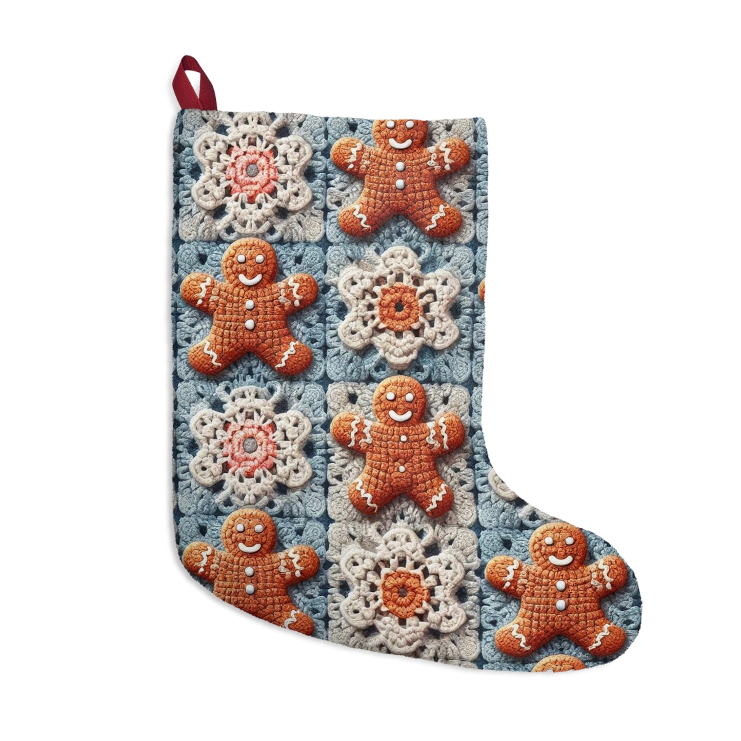 Christmas Holiday Delight: Crocheted Gingerbread Smile Pattern with Lace Snowflakes - Christmas Stockings