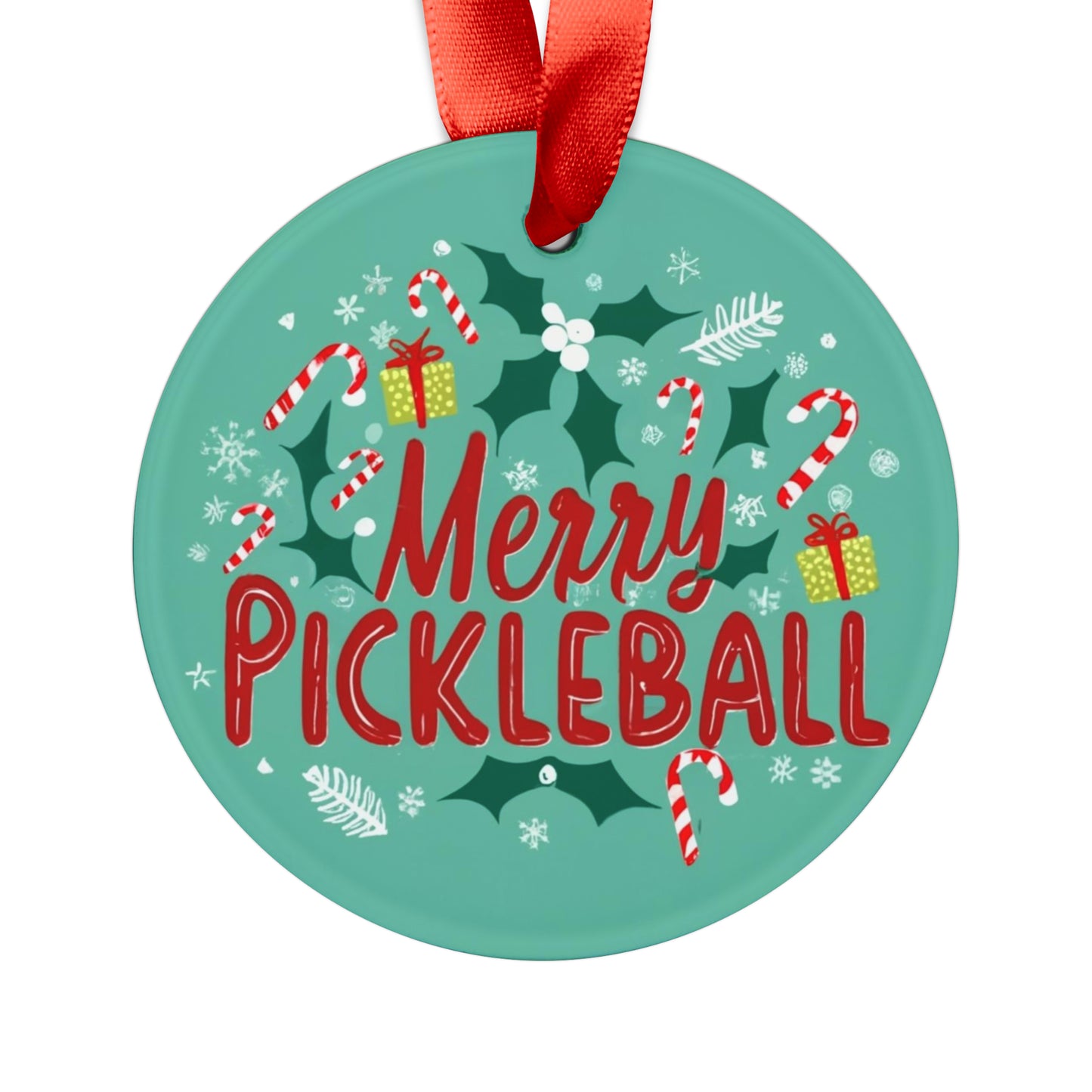 Feliz Navidad navideña de Pickleball - Adorno acrílico con cinta