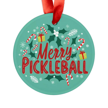 Merry Pickleball Holiday Christmas - Acrylic Ornament with Ribbon