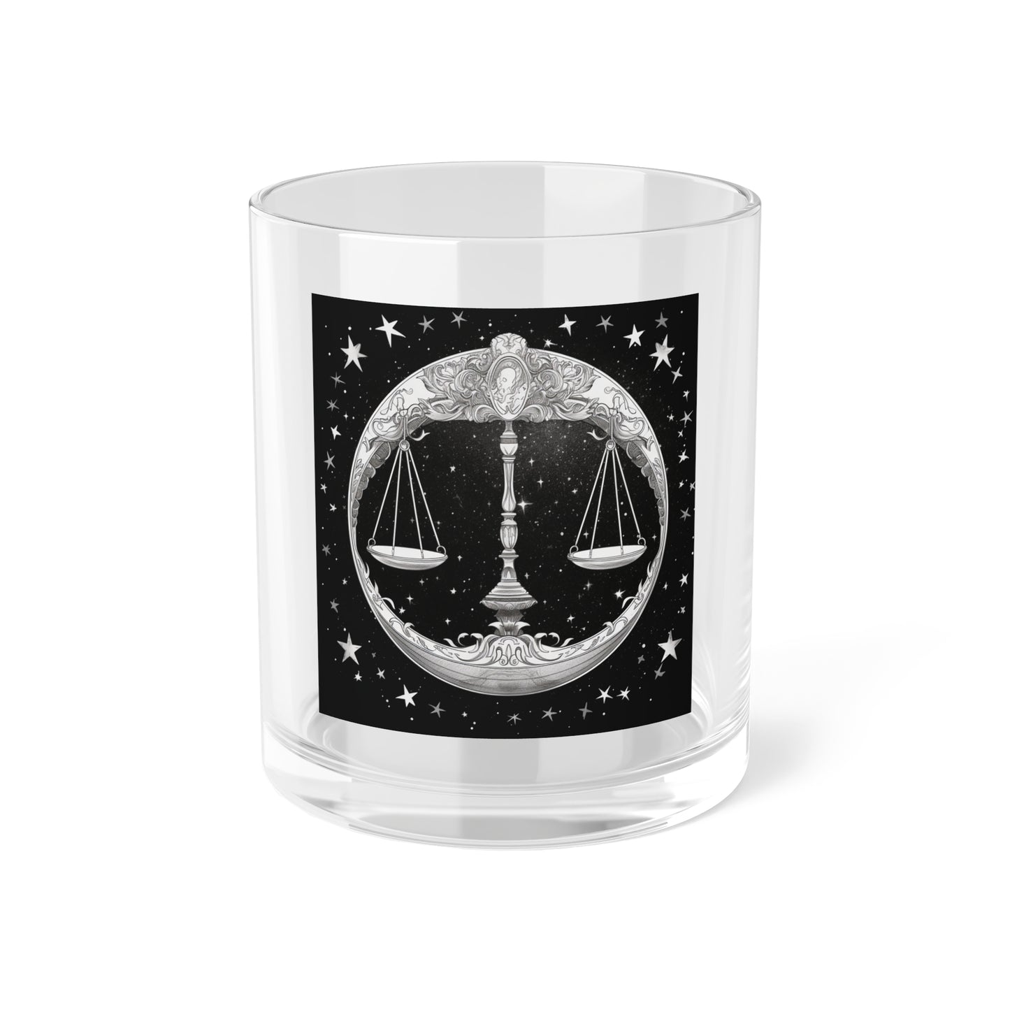 Libra Zodiac Clear Glass Bar Glass - Base sólida - Diseño celestial en blanco y negro