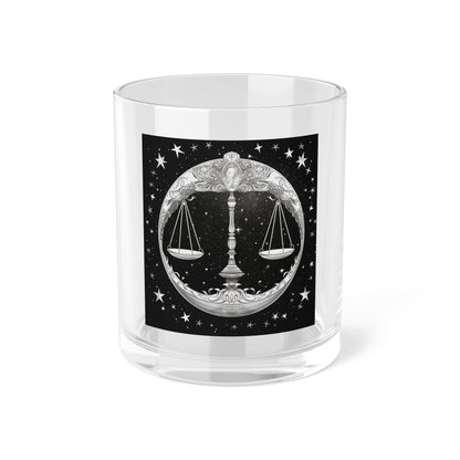 Libra Zodiac Clear Glass Bar Glass - Base sólida - Diseño celestial en blanco y negro