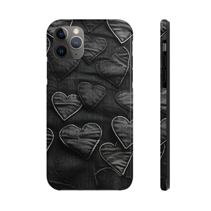 Black: Distressed Denim-Inspired Fabric Heart Embroidery Design - Tough Phone Cases