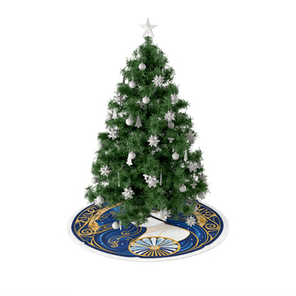 Virgo Zodiac Circular Symmetry in Gold Royal Blue - Christmas Tree Skirts