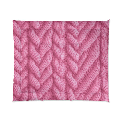 Blush Knit: Soft Hot Pink Palette Textured Fabric Design - Bed Comforter