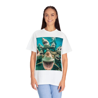 Laughing Lemon Sharks: Joyful Sea Jaws Ocean Deep - Unisex Garment-Dyed T-shirt