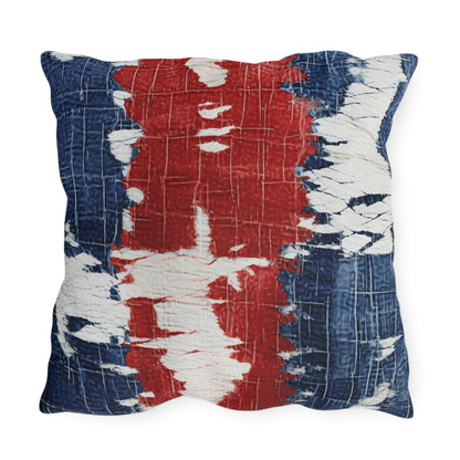 Rojo, blanco y azul patriótico: estilo vaquero desgastado, tela rasgada - Almohadas para exteriores