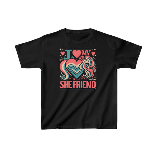 I Love My She Friend - Retro Style LGBQ Heart & Friendship Graphic, Vibrant Love and Appreciation - Kids Heavy Cotton™ Tee