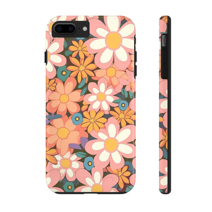 Groovy 1960s 1970s Pink & Orange Daisy Mod Floral - Tough Phone Cases