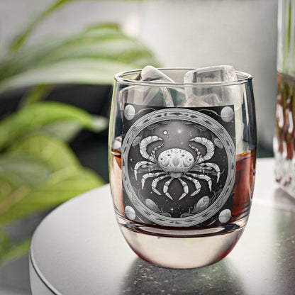 Cancer Zodiac - Whiskey Glass - High-Quality Clear Glass - Black & White Celestial Design