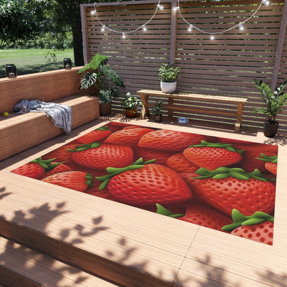 Garden Strawberries- Wild Sweet Gourmet - Farm Growing Ripe Red Fruit -Outdoor Rug