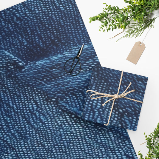 Dark Blue: Distressed Denim-Inspired Fabric Design - Wrapping Paper