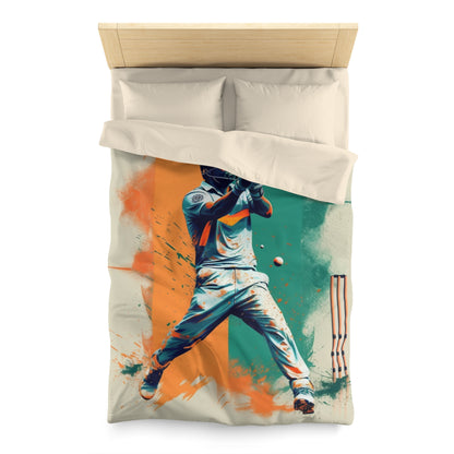 Cricket Batsman, Ball Strike, Indian Flag Color Background - Street Style - Microfiber Duvet Cover