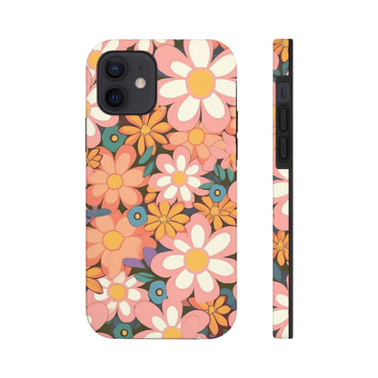 Groovy 1960s 1970s Pink & Orange Daisy Mod Floral - Tough Phone Cases