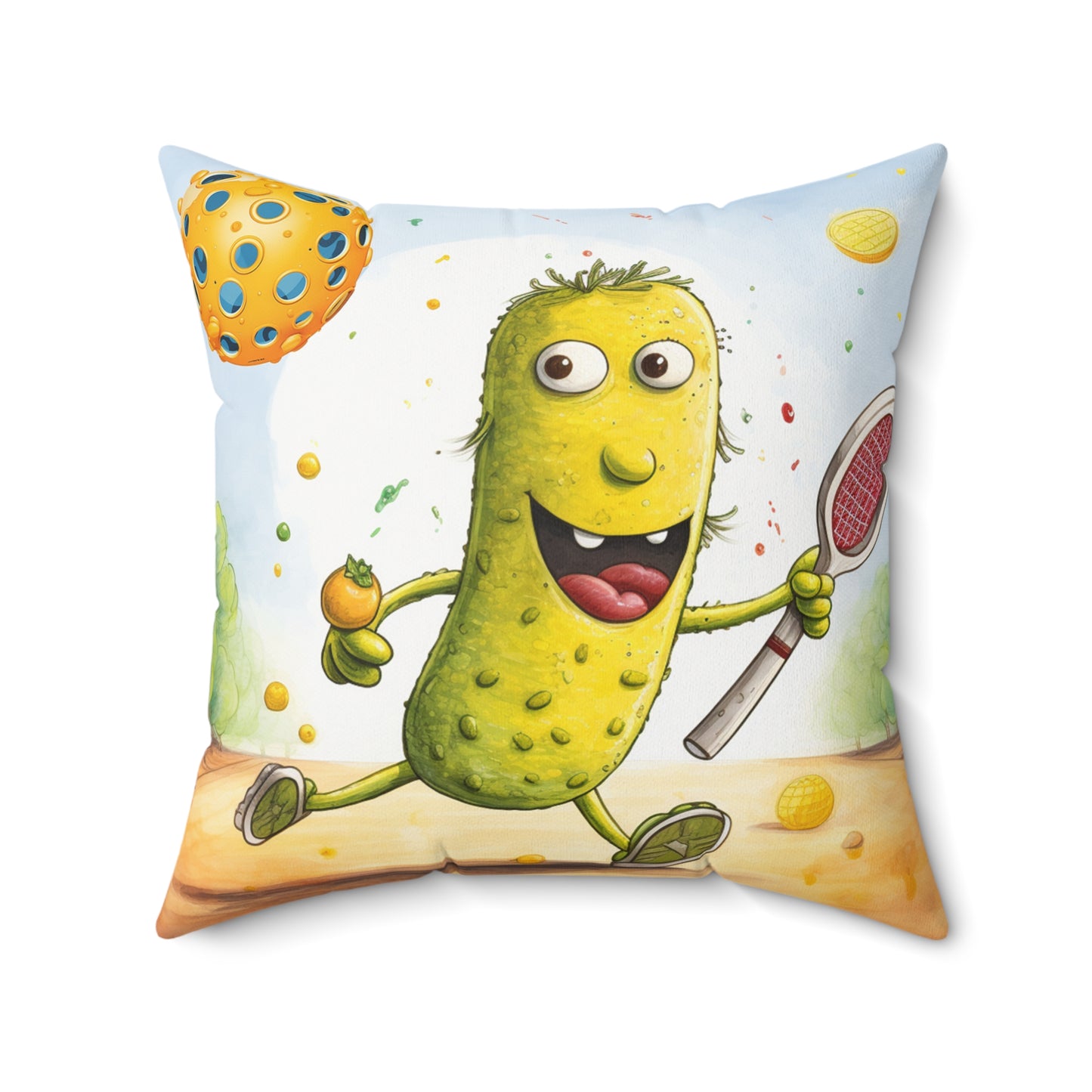 Pickleball Play: Pickle Sport Action Game, Fast Dink Ball - Spun Polyester Square Pillow