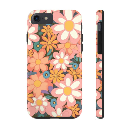 Groovy 1960s 1970s Pink & Orange Daisy Mod Floral - Tough Phone Cases