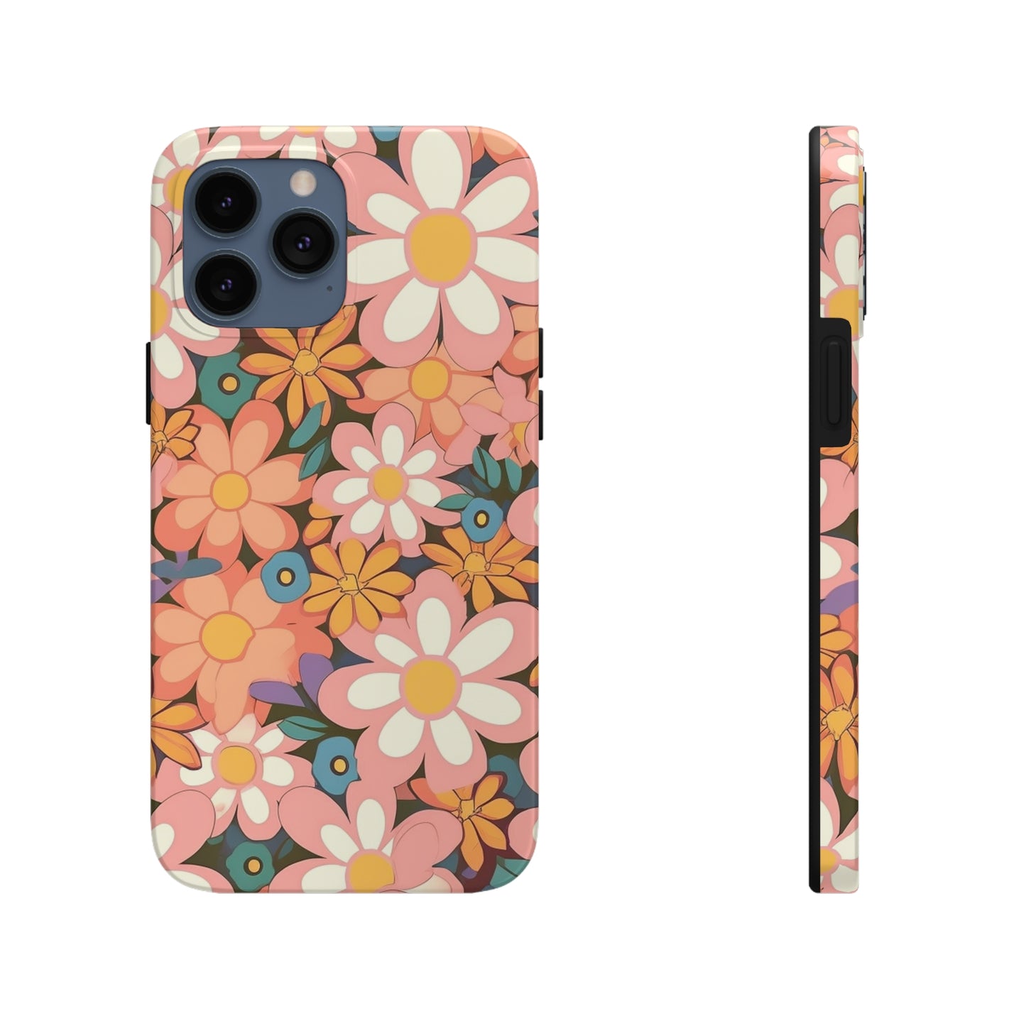 Groovy 1960s 1970s Pink & Orange Daisy Mod Floral - Tough Phone Cases
