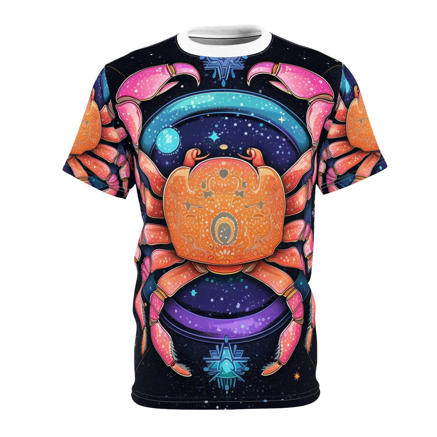 Rainbow Celestial Crab - Vibrant Cancer Zodiac Sign Art - Unisex Cut & Sew Tee (AOP)