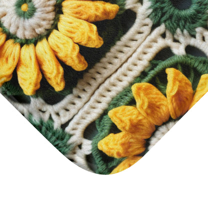 Elegancia de crochet de girasol, diseño Granny Square, motivo floral radiante. Lleva la calidez de los girasoles a tu espacio - Alfombra de baño