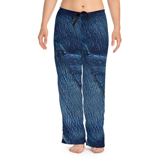 Azul oscuro: diseño de tela desgastada inspirada en la mezclilla - Pantalones de pijama para mujer (AOP) 