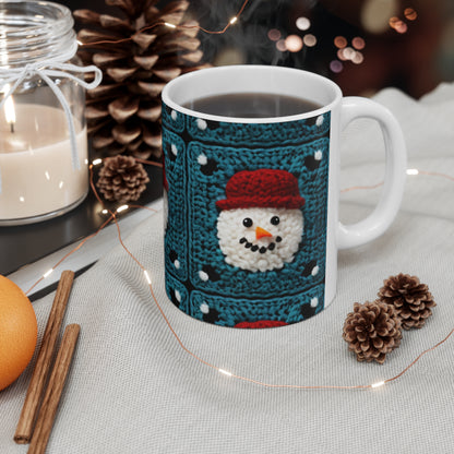 Snowman Crochet Craft, Festive Yuletide Cheer, Winter Wonderland - Ceramic Mug 11oz