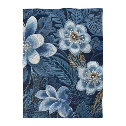 Bordado de flores en flor floral en estilo denim - Funda nórdica de microfibra 