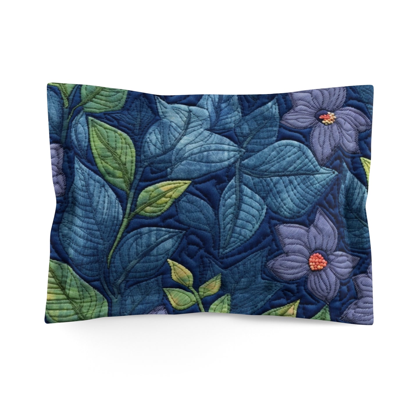 Floral Embroidery Blue: Denim-Inspired, Artisan-Crafted Flower Design - Microfiber Pillow Sham