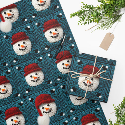 Snowman Crochet Craft, Festive Yuletide Cheer, Winter Wonderland - Wrapping Paper