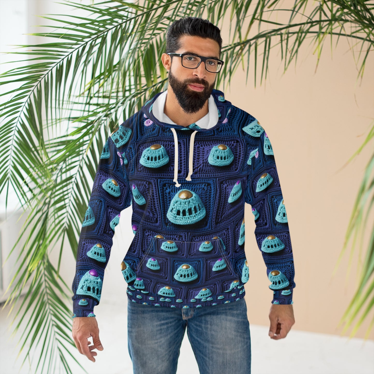 Spaceship UFO Crochet - Galactic Travel Ship - Alien Craft - Flying Saucer - Unisex Pullover Hoodie (AOP)