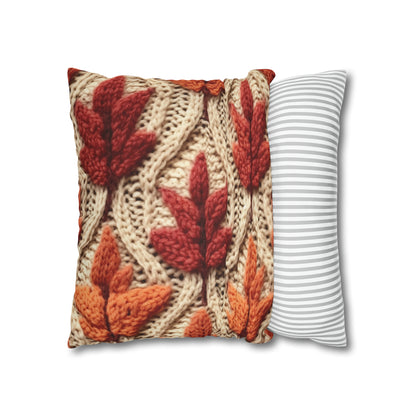 Crochet Fall Leaves: Harvest Rustic Design - Golden Browns -Woodland Maple Magic - Spun Polyester Square Pillow Case