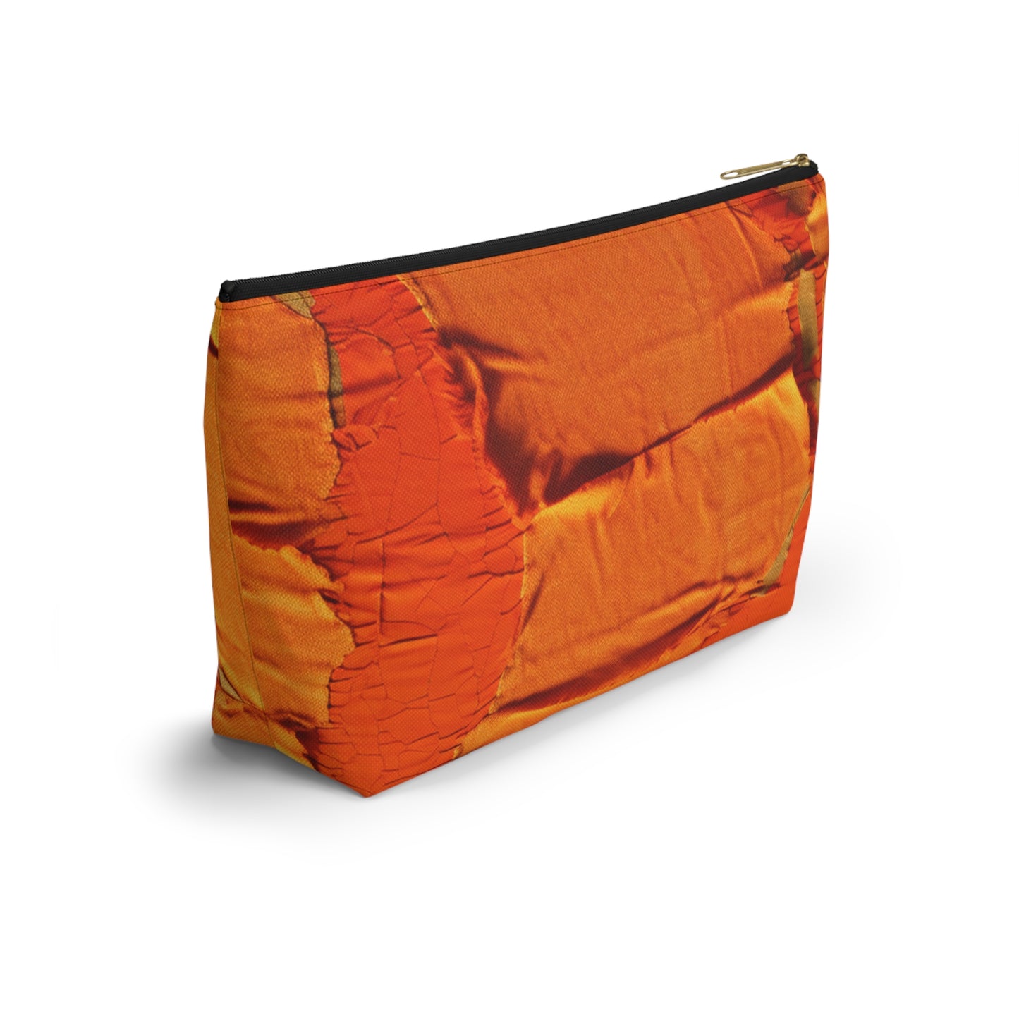 Fiery Citrus Orange: Edgy Distressed, Denim-Inspired Fabric - Accessory Pouch w T-bottom