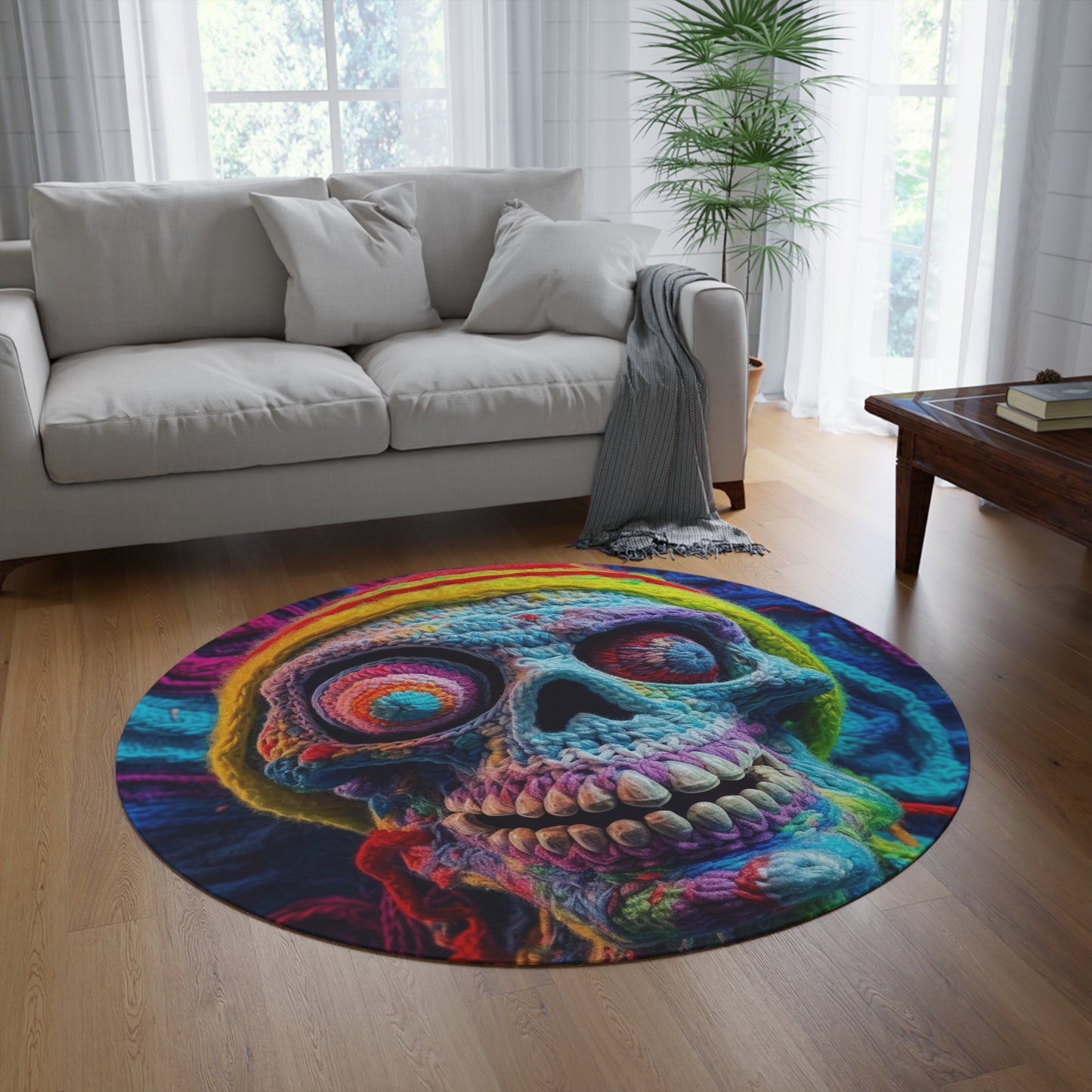 Diseño de terror aterrador de Halloween con calavera de ganchillo - Alfombra redonda 