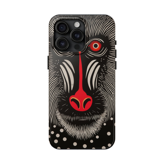 Red and Black Mandrill Monkey - Abstract Primate Face with Psychedelic Patterns - Tough Phone Cases