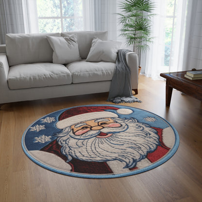 Santa Chenille Patch: Christmas Festive Holiday Design - Round Rug