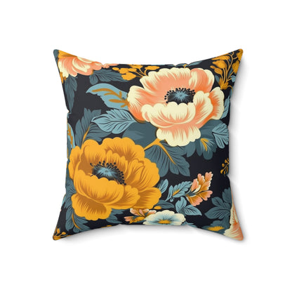 Vintage 50s 60s Inspired High-Waisted Floral Flower Pattern Spun Polyester Square Pillow