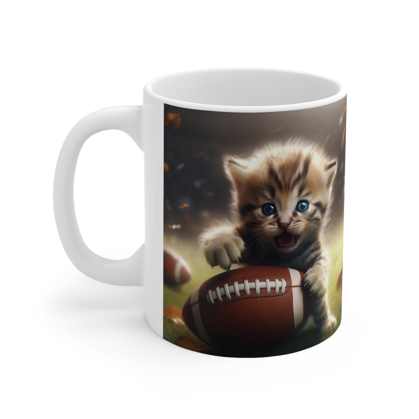 Football Kitten Touchdown: Tabby's Winning Play Sport Game - Ceramic Mug 11oz