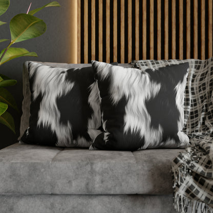 Cowhide on Hair Leather - Black and White - Designer Style - Spun Polyester Square Pillow Case