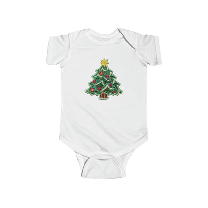 Chenille Christmas Tree: Embroidered Festive Holiday Patch - Infant Fine Jersey Bodysuit