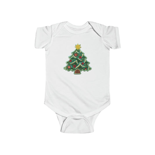 Chenille Christmas Tree: Embroidered Festive Holiday Patch - Infant Fine Jersey Bodysuit