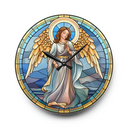 Angel Retro Stained Glass Design, Window, Light Pastel color, Beautiful Angel. Style Stained Glass, Acrylic Wall Clock