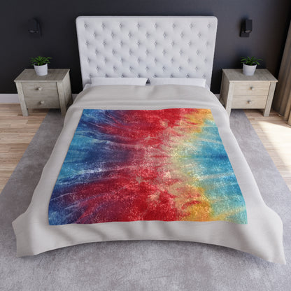 Rainbow Tie-Dye Denim: Vibrant Multi-Color, Fabric Design Spectacle - Crushed Velvet Blanket