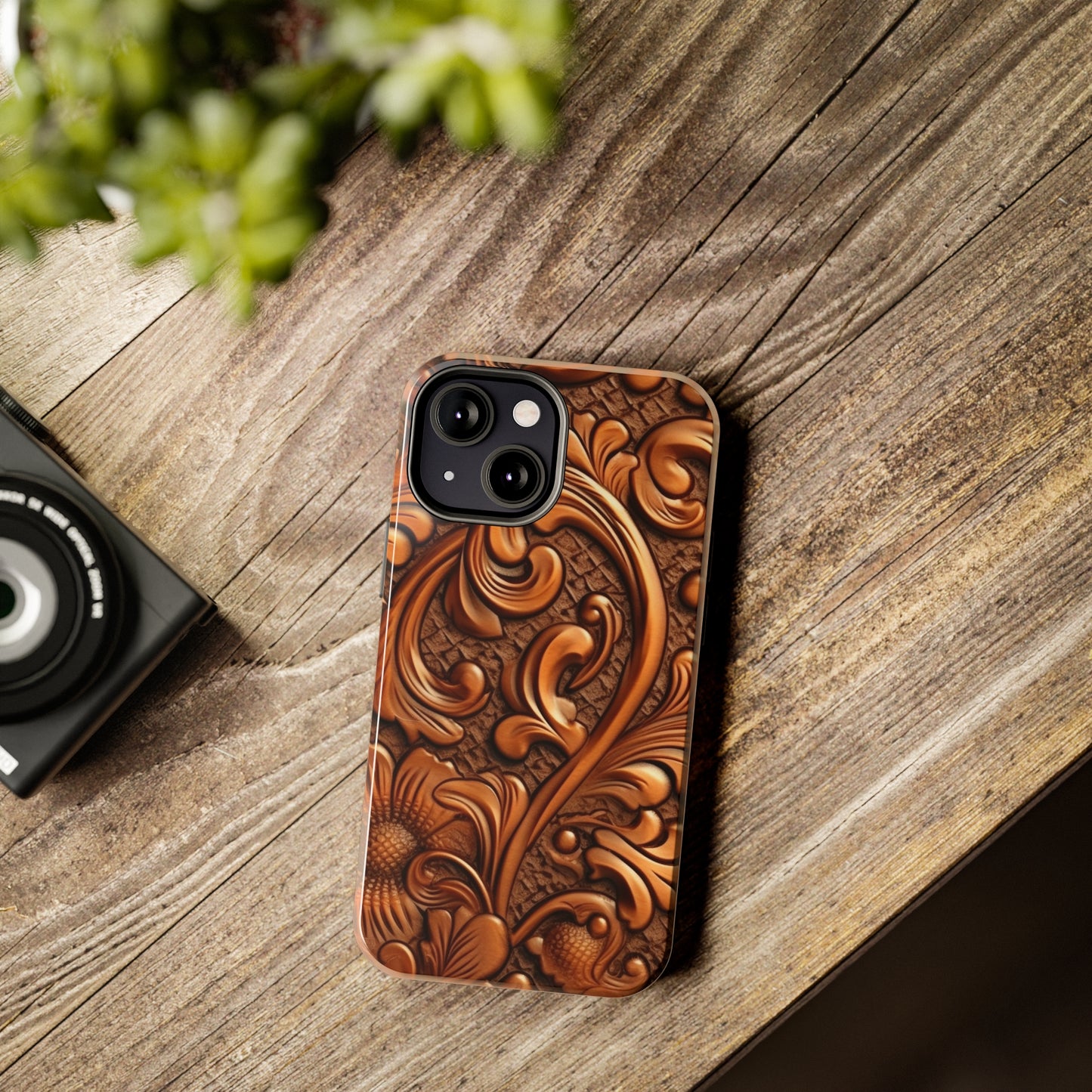 Leather Flower Cognac Classic Brown Timeless American Cowboy Design - Tough Phone Cases